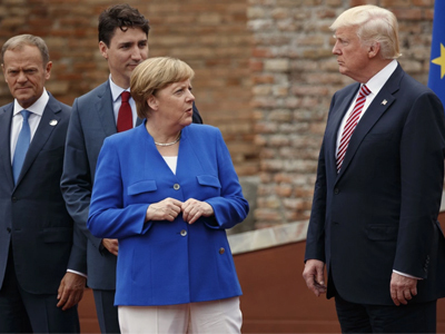 Джастин Трюдо, Ангела Меркель, Дональд Трамп